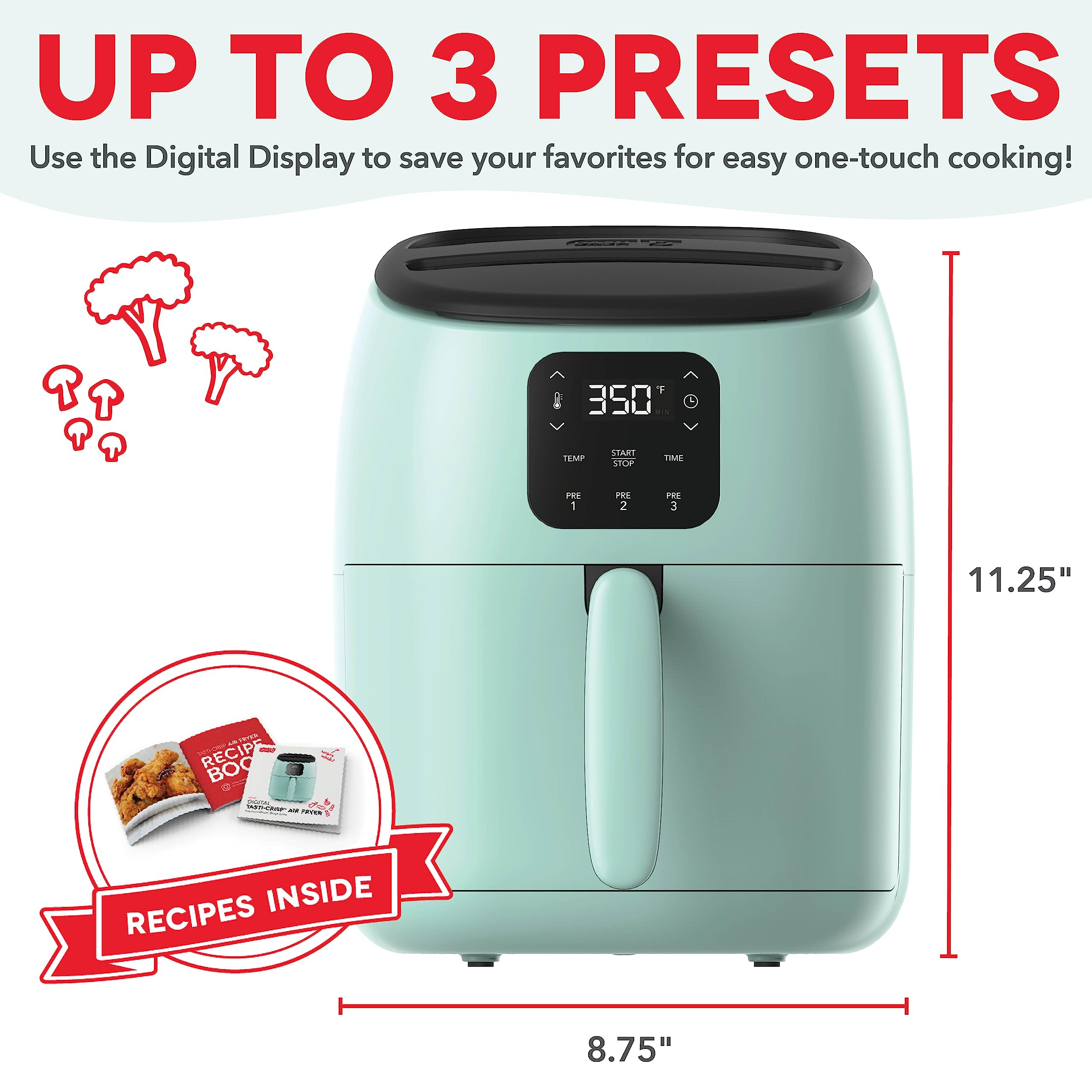 Dash Tasti-Crisp Electric Air Fryer Oven, 2.6 Qt., Aqua - Compact Air Fryer For Healthier Food In Minutes, Ideal For Small Space